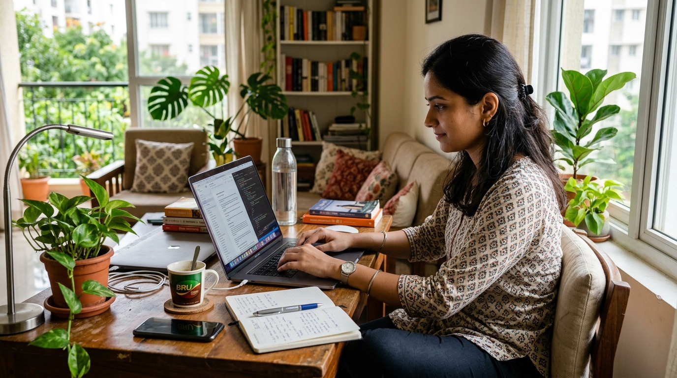 Young professional working from home on a laptop